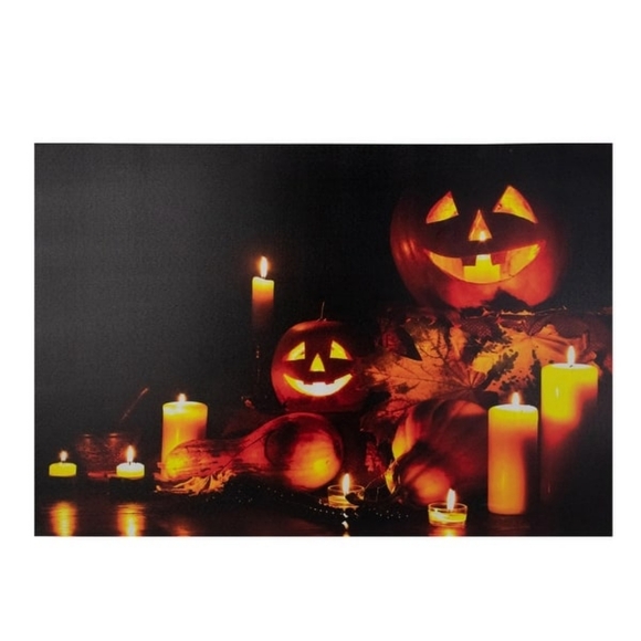 Northlight LED Lighted Jack-O-Lanterns and Leaves Halloween Canvas Wall Art - 1 - Picture 2 of 5